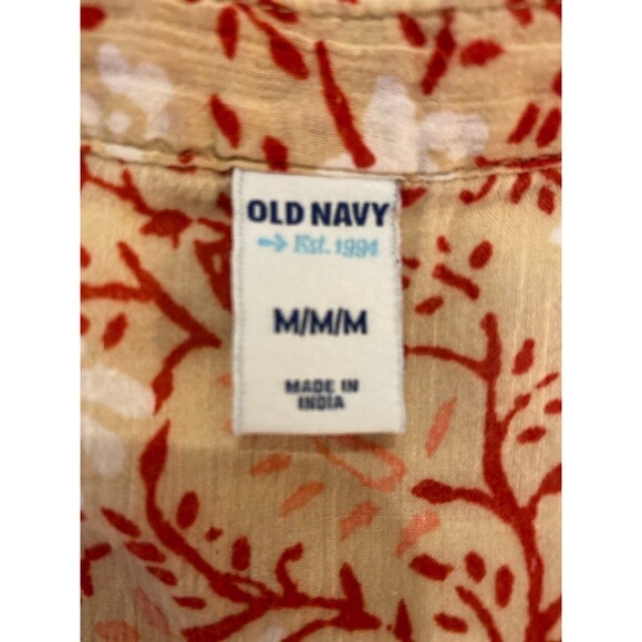 Old Navy Blouse Size Medium Top Orange Red Long Sleeve V Neck Textured Cotton - Picture 6 of 11